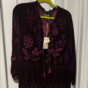 Johnny Was Burgundy Long Sleeve Dress